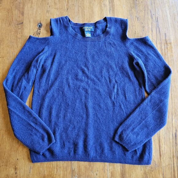 Peck & Peck Luxury 100% Cashmere Dark Purple Cold shoulder Pullover Sweater M - Picture 1 of 4
